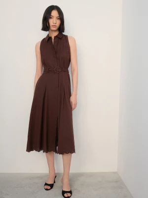 MANGO - Sukienka koszulowa z haftem brązowy - - Kobieta