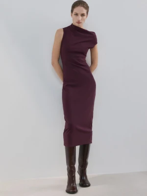 Sukienka midi z asymetrycznym dekoltem burgund - Kobieta - - MANGO