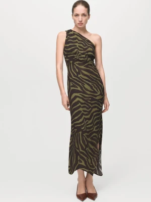 MANGO - Sukienka na jedno ramię z nadrukiem zielony - - Kobieta