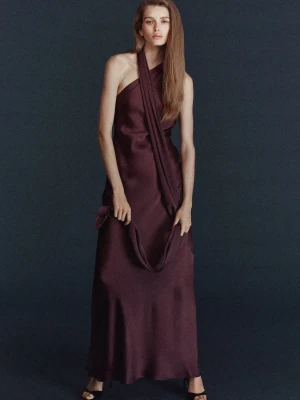 Sukienka o asymetrycznym kroju ze wstęgą winny - Kobieta - - MANGO