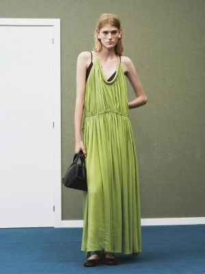 MANGO - Sukienka plisowana oversize zielony - - Kobieta