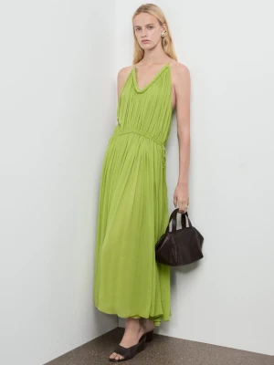 MANGO - Sukienka plisowana oversize zielony - - Kobieta