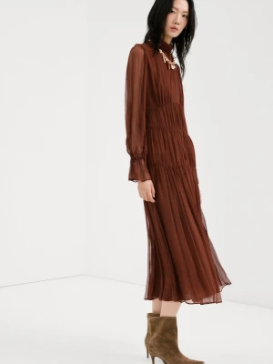 Sukienka plisowany szyfon czekoladowy - Kobieta - - MANGO