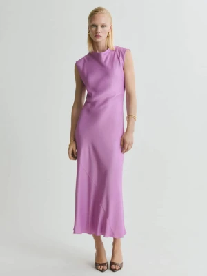 MANGO - Sukienka satynowa midi jasny/pastelowa purpura - - Kobieta