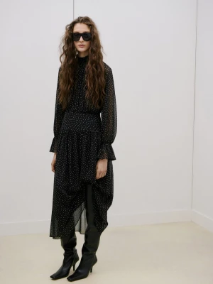 Sukienka w grochy z bufiastymi rękawami czarny - Kobieta - - MANGO