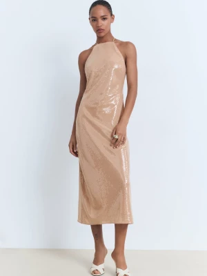 MANGO - Sukienka z cekinami dekolt halter cielisty - - Kobieta