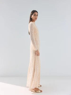 MANGO - Sukienka z cekinami i odkrytymi plecami kremowy / écru - - Kobieta