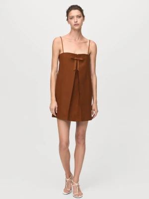 MANGO - Sukienka z dekoltem i kokardą średni brązowy - - Kobieta