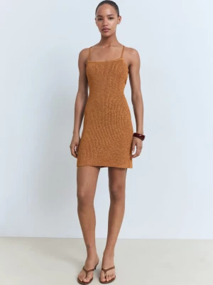 MANGO - Sukienka z dzianiny lurex z krzyżowanym tyłem miedziany - - Kobieta
