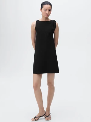 Sukienka z dzianiny z asymetrycznymi ramiączkami czarny - Kobieta - - MANGO