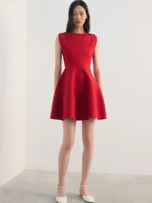 Sukienka z dzianiny z baskinką i guzikami czerwony - Kobieta - - MANGO