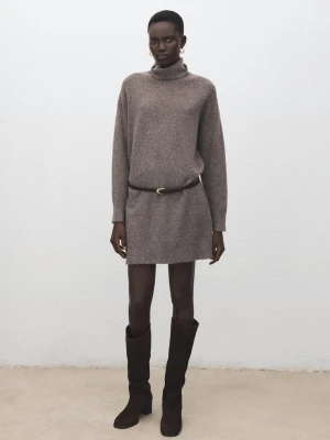 Sukienka z dzianiny z golfem średni brązowy - Kobieta - - MANGO