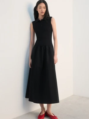 Sukienka z łączonych materiałów z kołnierzykiem polo czarny - Kobieta - - MANGO