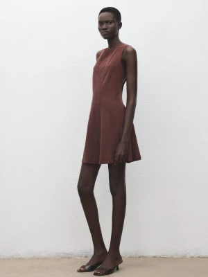 MANGO - Sukienka z lyocellu z przeszyciami brązowy - - Kobieta