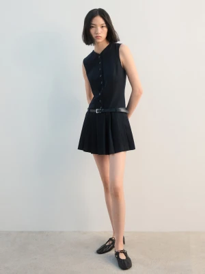 Sukienka z zakładkami i paskiem granatowy - Kobieta - - MANGO