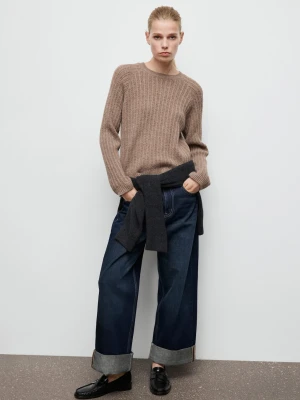 MANGO - Sweter ażurowa dzianina brązowy - - Kobieta