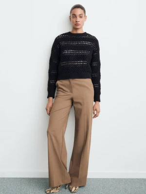 MANGO - Sweter ażurowa dzianina ciemnogranatowy - - Kobieta