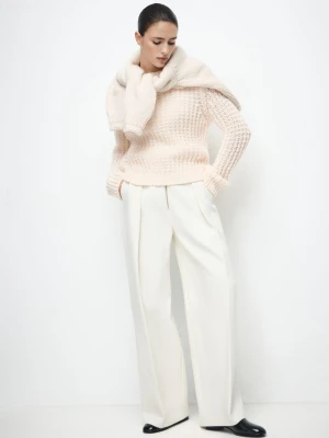 MANGO - Sweter ażurowa dzianina kremowy / écru - - Kobieta