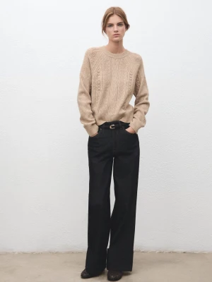 MANGO - Sweter ażurowa dzianina średni brązowy - - Kobieta