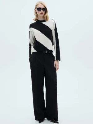 MANGO - Sweter dzianinowy w paski czarny - - Kobieta