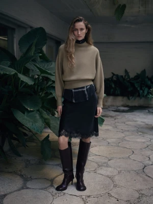 MANGO - Sweter oversize z półgolfem jasny / pastelowy szary - - Kobieta