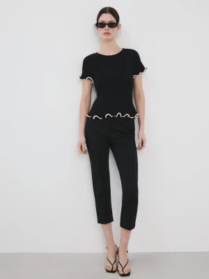 MANGO - Sweter z baskinką i kontrastowym wykończeniem czarny - - Kobieta