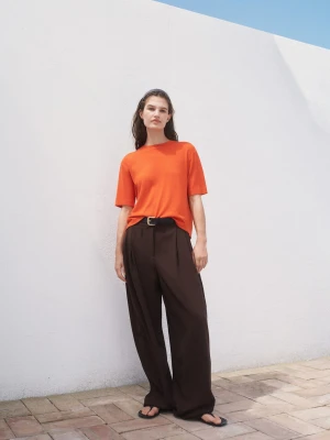 MANGO - Sweter z cienkiej dzianiny z krótkim rękawem ciemnopomarańczowy - - Kobieta