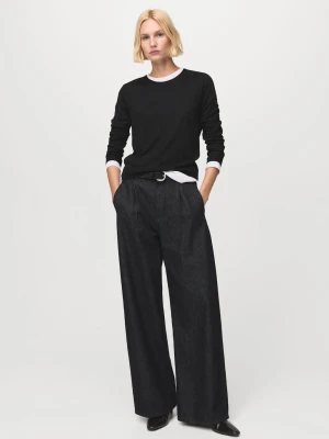 Sweter z cienkiej dzianiny z okrągłym dekoltem czarny - Kobieta - - MANGO