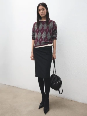 Sweter z dzianiny w romby średni szary - Kobieta - - MANGO