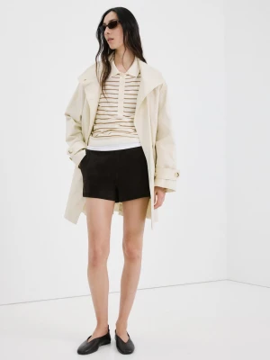 Sweter z dzianiny z kołnierzykiem polo kremowy / écru - Kobieta - - MANGO