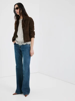 Sweter z dzianiny z koronkową lamówką jasny / pastelowy szary - Kobieta - - MANGO