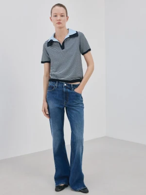 MANGO - Sweter z dzianiny z łączonym kołnierzem ciemnogranatowy - - Kobieta