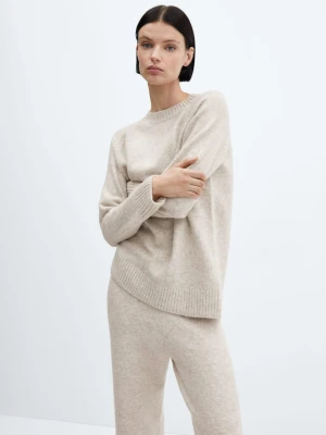 MANGO - Sweter z dzianiny z okrągłym dekoltem beżowy - - Kobieta