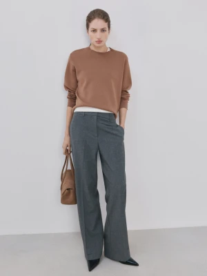 MANGO - Sweter z dzianiny z okrągłym dekoltem średni brązowy - - Kobieta