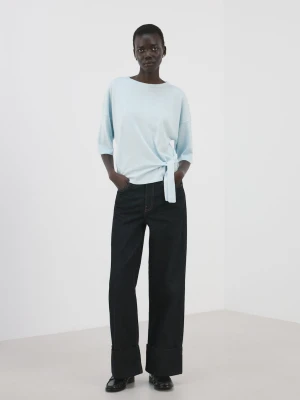 Sweter z dzianiny z wiązaniem u dołu błękitny - Kobieta - - MANGO