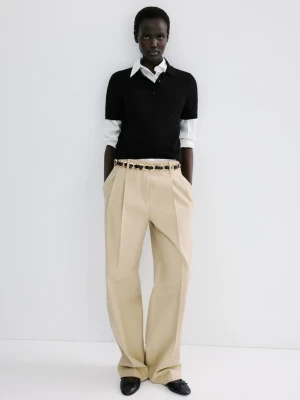 MANGO - Sweter z kołnierzykiem polo czarny - - Kobieta