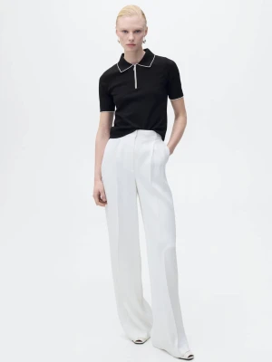 MANGO - Sweter z kołnierzykiem polo i kontrastowymi lamówkami czarny - - Kobieta