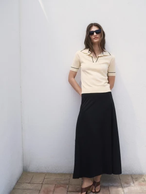 MANGO - Sweter z kołnierzykiem polo i kontrastowymi lamówkami kremowy / écru - - Kobieta