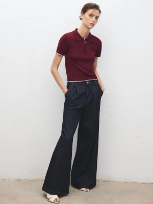 MANGO - Sweter z kołnierzykiem polo i zamkiem winny - - Kobieta