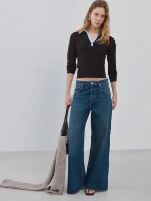 MANGO - Sweter z koszulowym kołnierzykiem czekoladowy - - Kobieta