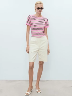 Sweter z krótkim rękawem w łączone paski pastelowy róż - Kobieta - - MANGO