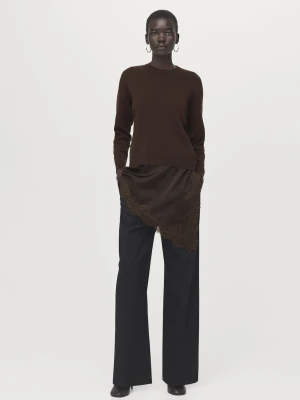 Sweter z łączonych materiałów z koronką czekoladowy - Kobieta - - MANGO