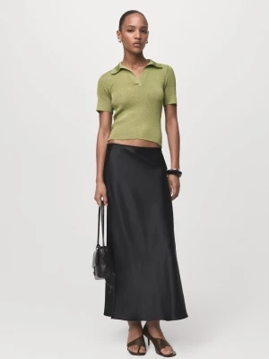 MANGO - Sweter z lureksu z kołnierzykiem polo pastelowa zieleń - - Kobieta