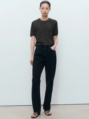 MANGO - Sweter z lureksu z krótkim rękawem czarny - - Kobieta