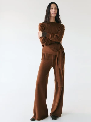 Sweter z mieszanki wełny z ozdobnym węzełkiem karmelowy brąz - Kobieta - - MANGO