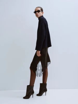 MANGO - Sweter z półgolfem i guzikami ciemnogranatowy - - Kobieta