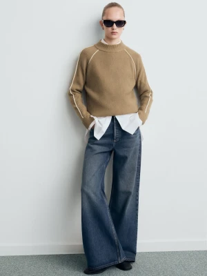 Sweter z półgolfem w kontrastowe paski średni brązowy - Kobieta - - MANGO