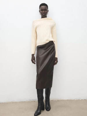 Sweter z warkoczami z mieszanki wełny kremowy / écru - Kobieta - - MANGO