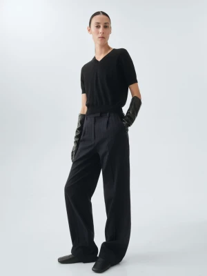 MANGO - Sweter z wełny merynosowej 100% czarny - - Kobieta