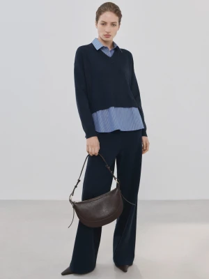 MANGO - Sweter z wszytą koszulą granatowy - - Kobieta